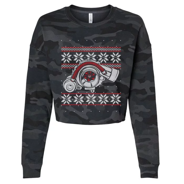 Turbo Car Mechanic Matching Ugly Christmas Racing Drifting Cool Gift Cropped Pullover Crew