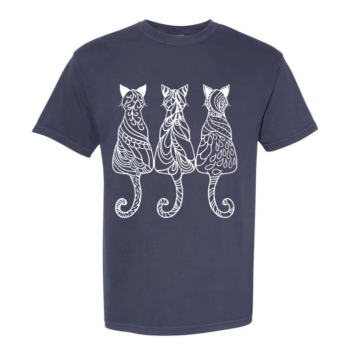 Three Cats Motif Paisley Cute Animal Cat Lovers Artists Garment-Dyed Heavyweight T-Shirt