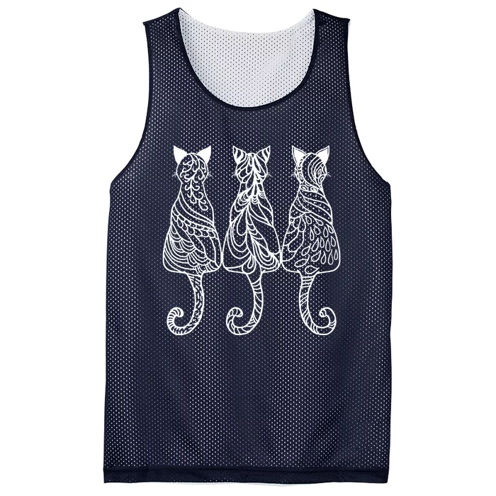 Three Cats Motif Paisley Cute Animal Cat Lovers Artists Mesh Reversible Basketball Jersey Tank