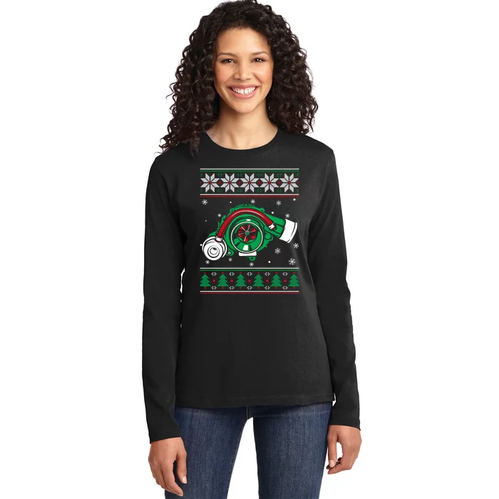 Turbo Car Mechanic Matching Ugly Christmas Racing Drifting Gift Ladies Long Sleeve Shirt