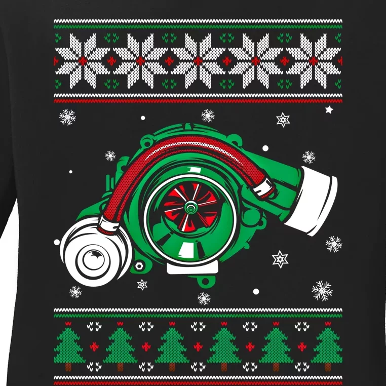 Turbo Car Mechanic Matching Ugly Christmas Racing Drifting Gift Ladies Long Sleeve Shirt