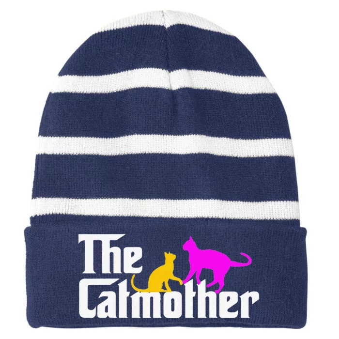 The Cat Mother Mother's Day Cat Owner Cat Mom Gifts Striped Beanie with Solid Band