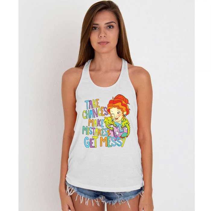 Take Chances Make Mistakes Get Messy Beauty Teacher Women's Knotted Racerback Tank