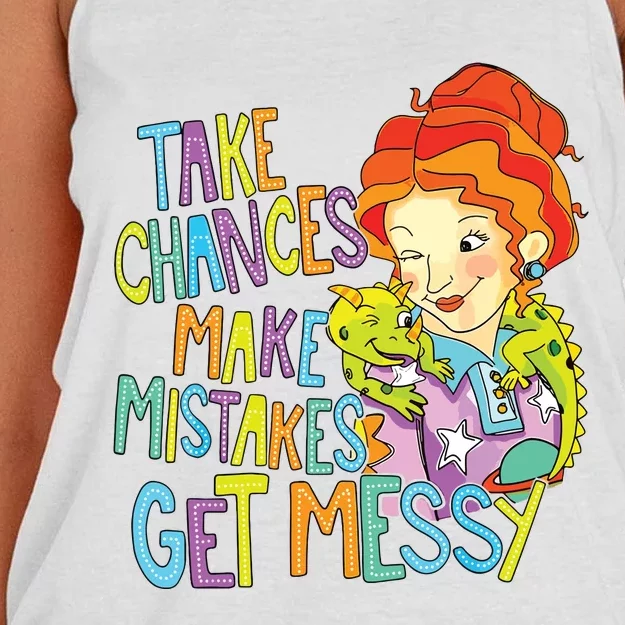 Take Chances Make Mistakes Get Messy Beauty Teacher Women's Knotted Racerback Tank