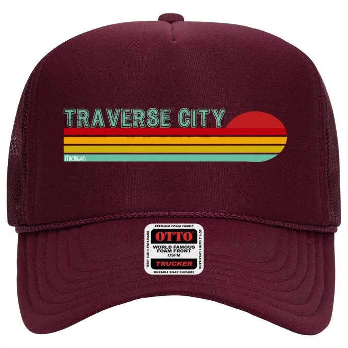 Traverse City Michigan High Crown Mesh Trucker Hat