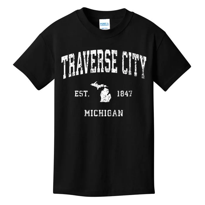 Traverse City Michigan Mi Vintage Athletic Sports Design Kids T-Shirt