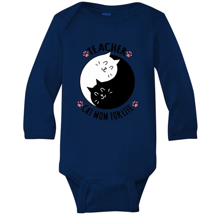 Teacher Cat Mom For Life Quote Mother's Day Gift Baby Long Sleeve Bodysuit