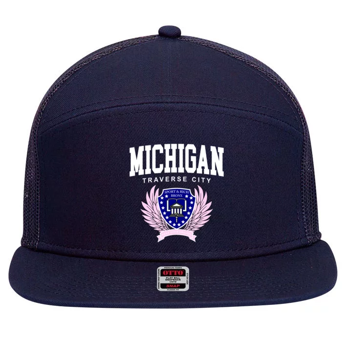 Traverse City Michigan Classy Logo 7 Panel Mesh Trucker Snapback Hat