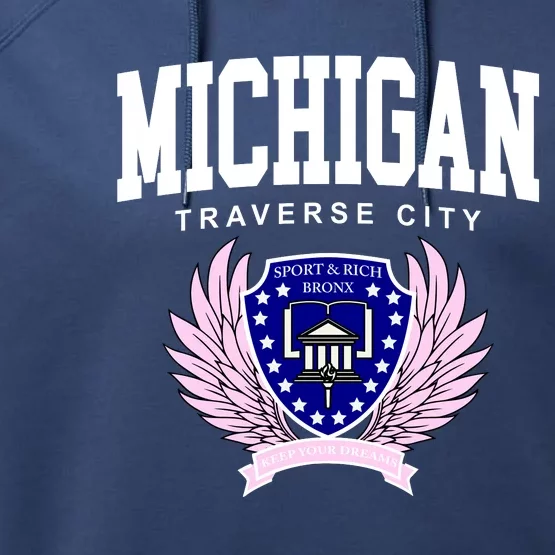 Traverse City Michigan Classy Logo Performance Fleece Hoodie