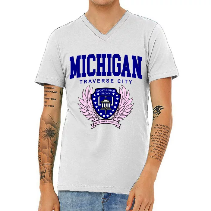 Traverse City Michigan Classy Logo V-Neck T-Shirt