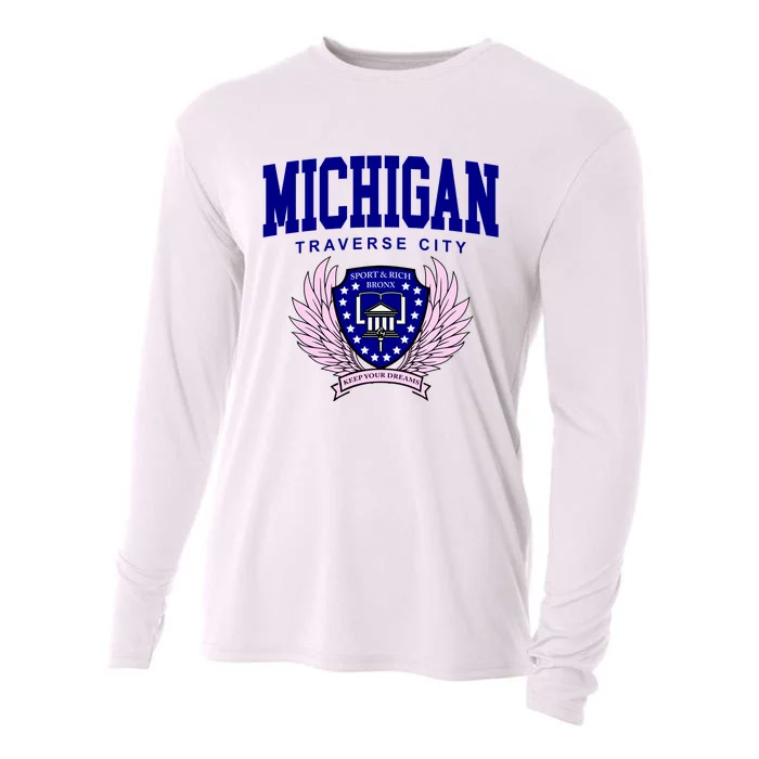 Traverse City Michigan Classy Logo Cooling Performance Long Sleeve Crew