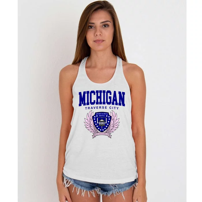 Traverse City Michigan Classy Logo Women's Knotted Racerback Tank