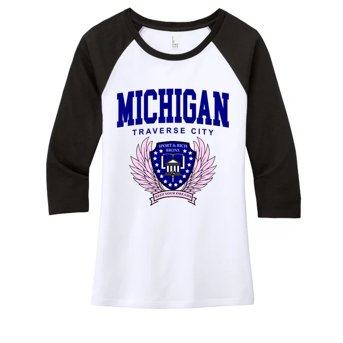 Traverse City Michigan Classy Logo Women's Tri-Blend 3/4-Sleeve Raglan Shirt