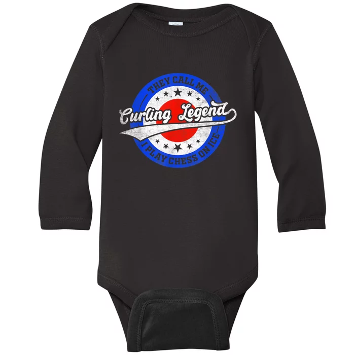 They Call Me Curling Legend I Play Chess On Ice Baby Long Sleeve Bodysuit