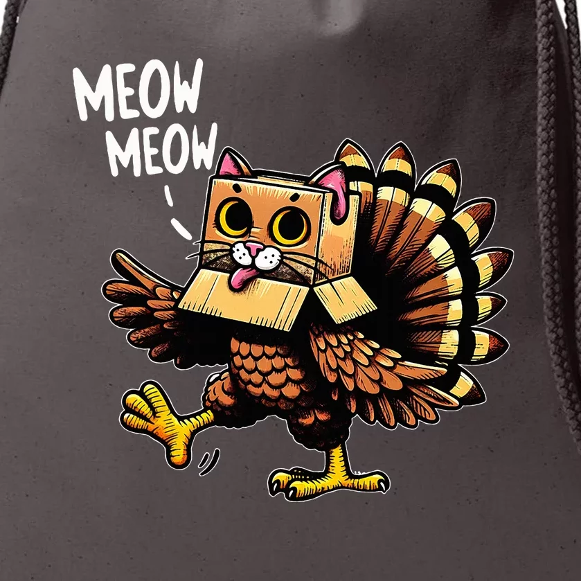 Turkey Cat Meow Happy Thanksgiving Day Drawstring Bag