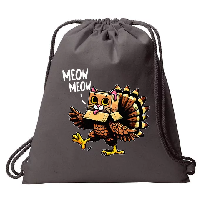 Turkey Cat Meow Happy Thanksgiving Day Drawstring Bag