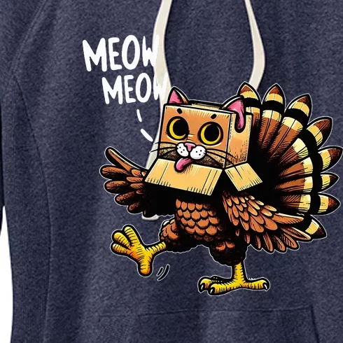 Turkey Cat Meow Happy Thanksgiving Day Women's Fleece Hoodie