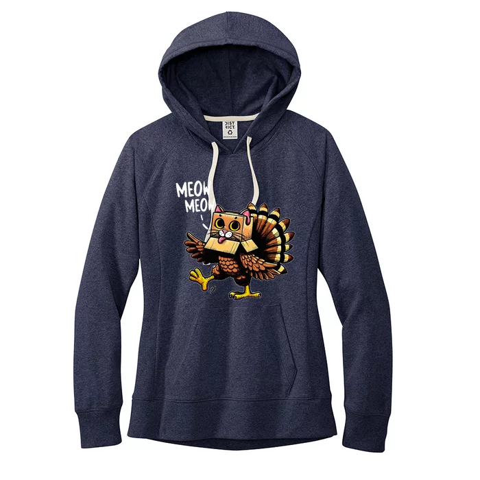 Turkey Cat Meow Happy Thanksgiving Day Women's Fleece Hoodie