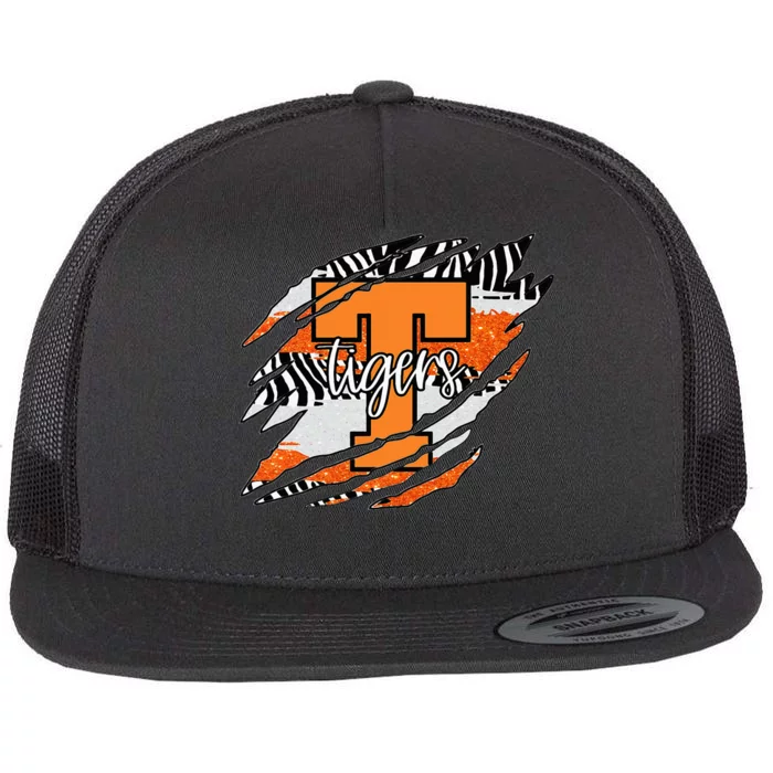 Tigers Claw Mark School Spirit Flat Bill Trucker Hat