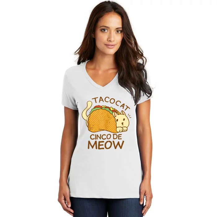 Taco Cat Mexican Cinco De Mayo Women's V-Neck T-Shirt