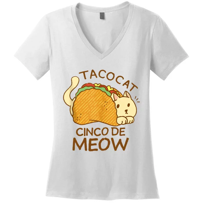 Taco Cat Mexican Cinco De Mayo Women's V-Neck T-Shirt