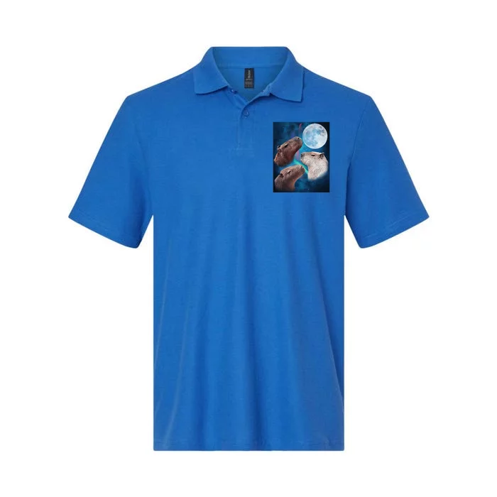 Three Capybaras Moon And Nighttime Sky Softstyle Adult Sport Polo