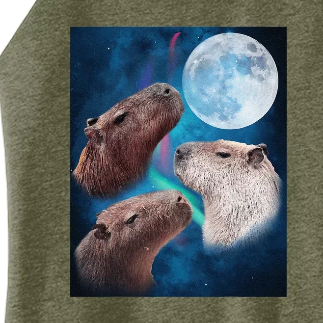 Three Capybaras Moon And Nighttime Sky Women’s Perfect Tri Rocker Tank