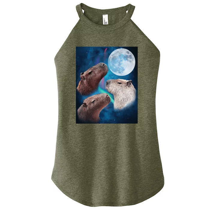 Three Capybaras Moon And Nighttime Sky Women’s Perfect Tri Rocker Tank