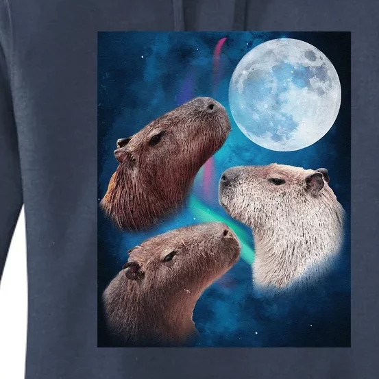 Three Capybaras Moon And Nighttime Sky Women's Pullover Hoodie