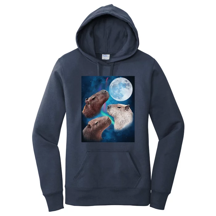 Three Capybaras Moon And Nighttime Sky Women's Pullover Hoodie