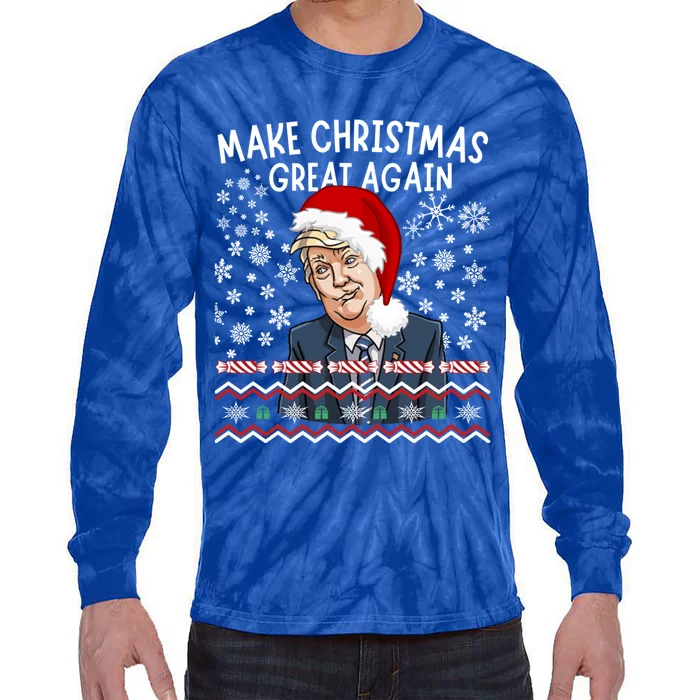 Trump Christmas Make Christmas Great Funny Matching Pajama Gift Tie-Dye Long Sleeve Shirt