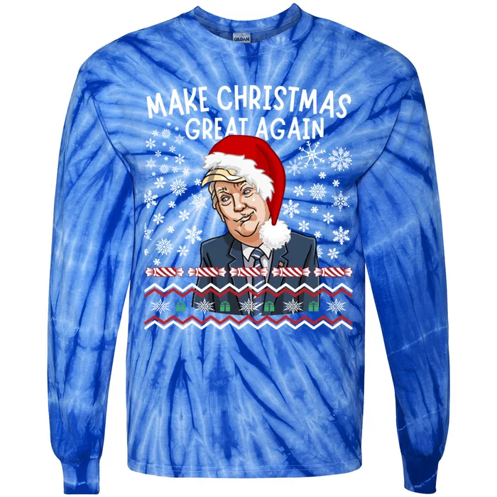 Trump Christmas Make Christmas Great Funny Matching Pajama Gift Tie-Dye Long Sleeve Shirt