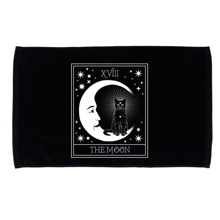 Tarot Card Moon And Cat Graphic Wicca Pagan Witch Halloween Funny Gift Microfiber Hand Towel