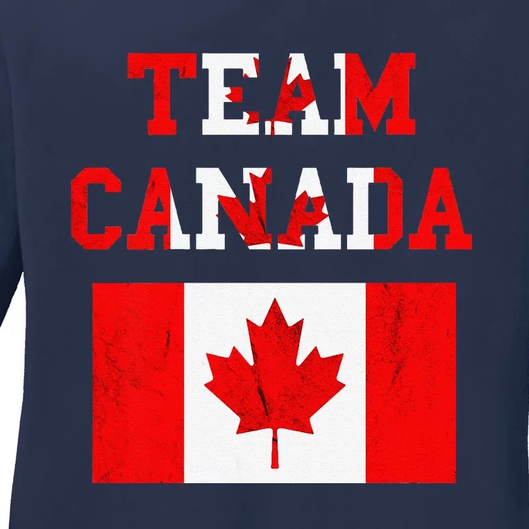 Team Canada Maple Leaf Canadian Soccer Team Canada Flag Ladies Long Sleeve Shirt