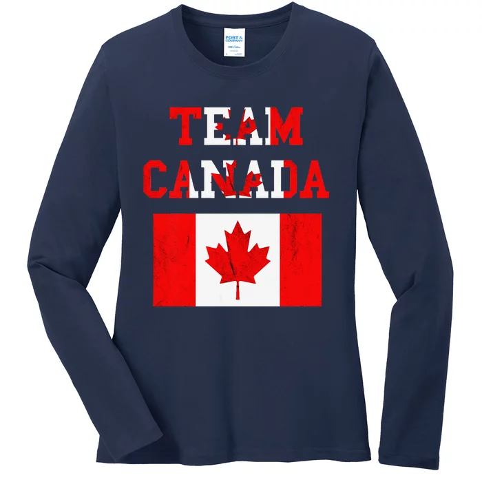 Team Canada Maple Leaf Canadian Soccer Team Canada Flag Ladies Long Sleeve Shirt