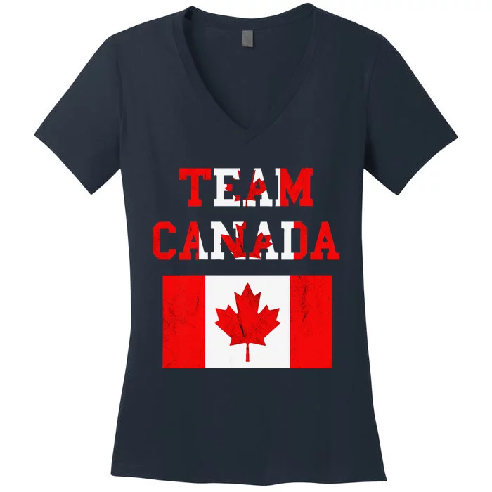 Team Canada Maple Leaf Canadian Soccer Team Canada Flag Women's V-Neck T-Shirt