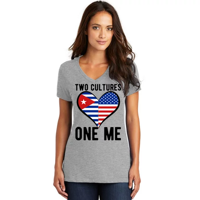 Two Cultures One Me Cuban American Heart Flag Women's V-Neck T-Shirt