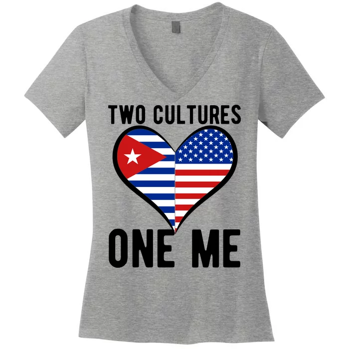 Two Cultures One Me Cuban American Heart Flag Women's V-Neck T-Shirt