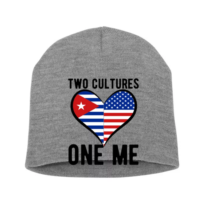 Two Cultures One Me Cuban American Heart Flag Short Acrylic Beanie