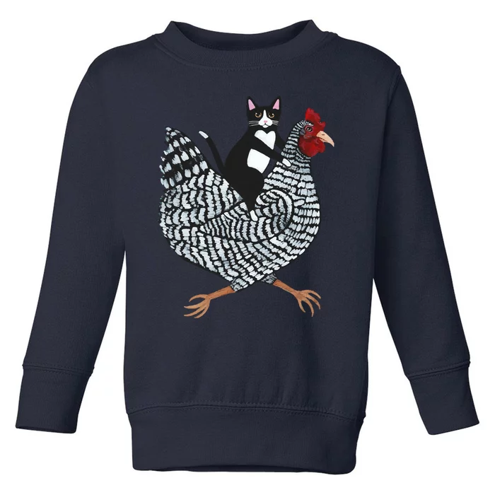 Tuxedo Cat On A Chicken Toddler Sweatshirt