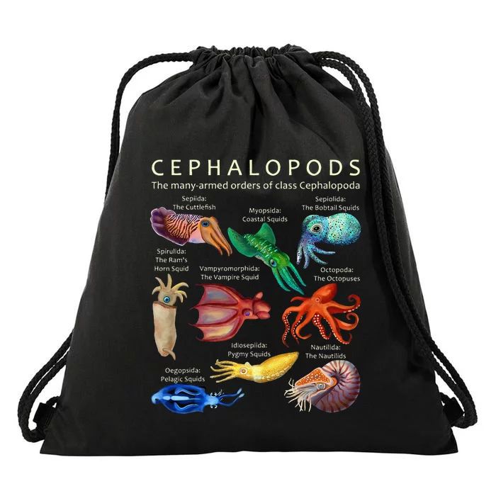 The Cephalopod Octopus Squid Cuttlefish And Nautilus Drawstring Bag