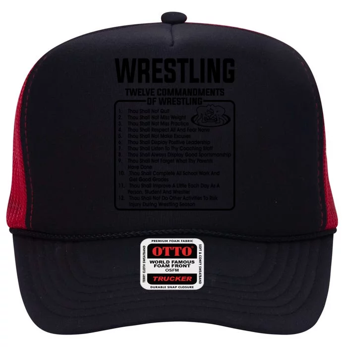 Twelve Commandments Of Wrestling T High Crown Mesh Trucker Hat