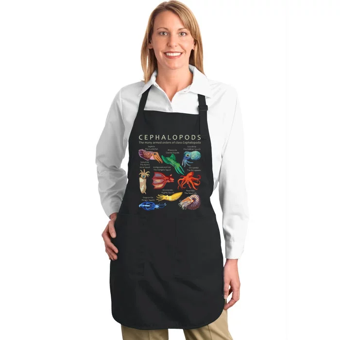 The Cephalopod Octopus Squid Cuttlefish And Nautilus Full-Length Apron With Pocket