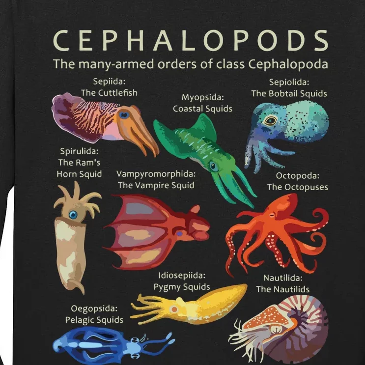 The Cephalopod Octopus Squid Cuttlefish And Nautilus Tall Long Sleeve T-Shirt