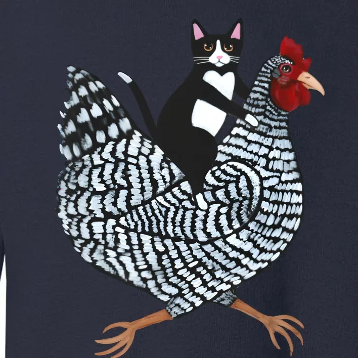 Tuxedo Cat On A Chicken Funny Pet Animal Lover Toddler Sweatshirt