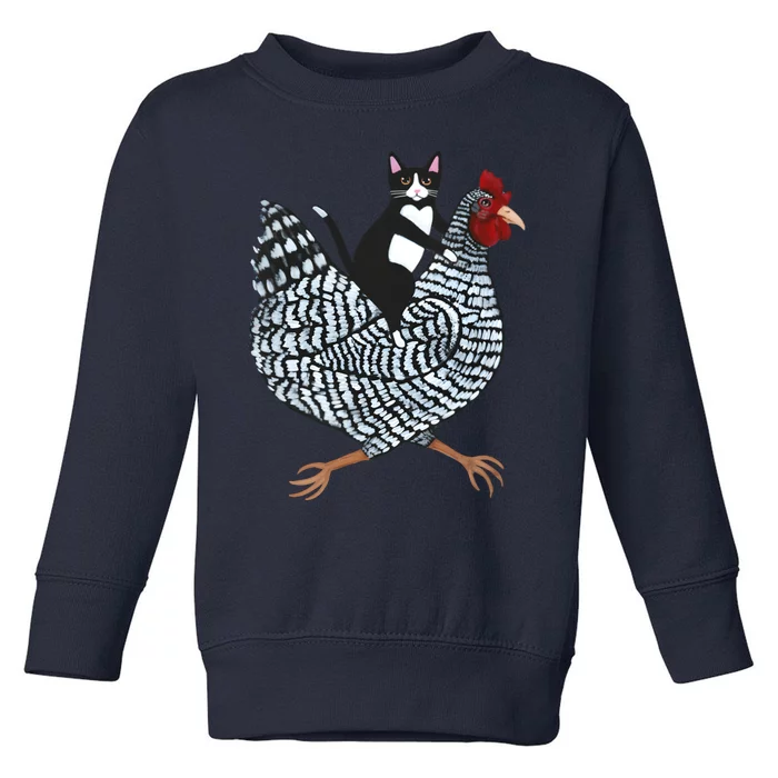 Tuxedo Cat On A Chicken Funny Pet Animal Lover Toddler Sweatshirt