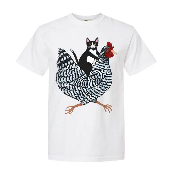 Tuxedo Cat On A Chicken Funny Pet Animal Lover Garment-Dyed Heavyweight T-Shirt