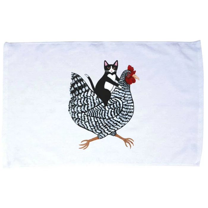 Tuxedo Cat On A Chicken Funny Pet Animal Lover Microfiber Hand Towel