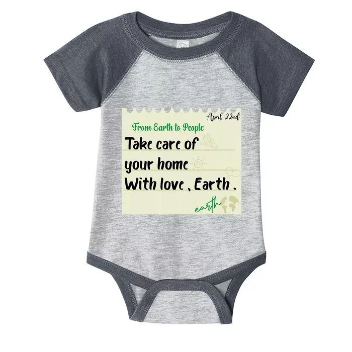 Take Care Of Your Home With Love Earth. Earth Day Infant Baby Jersey Bodysuit