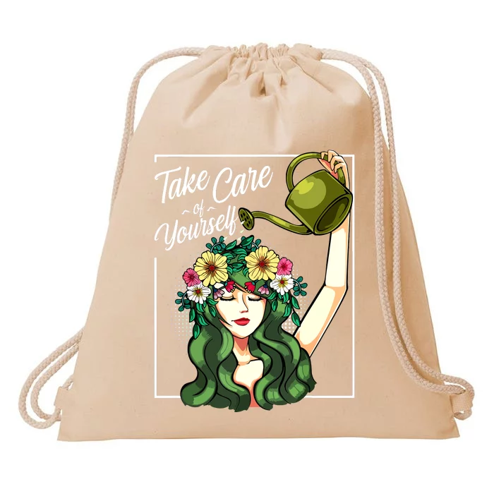 Take Care Of Yourself Selflove Body Positive Mental Health Drawstring Bag